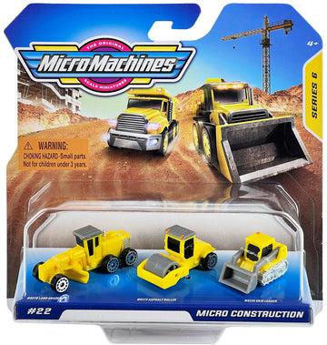 Micro Machines 2021 Series 6 Starter Pack #22 Micro Construction - Land Grader, Asphalt Roller, Skid Loader