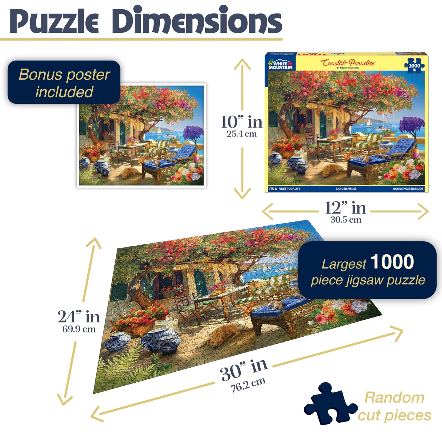 White Mountain 1000 Piece Jigsaw Puzzle Seaside Ocean, Coastal Paradise