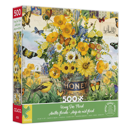 Ceaco - Honey Bee Floral - 500 Piece Jigsaw Puzzle for Adults