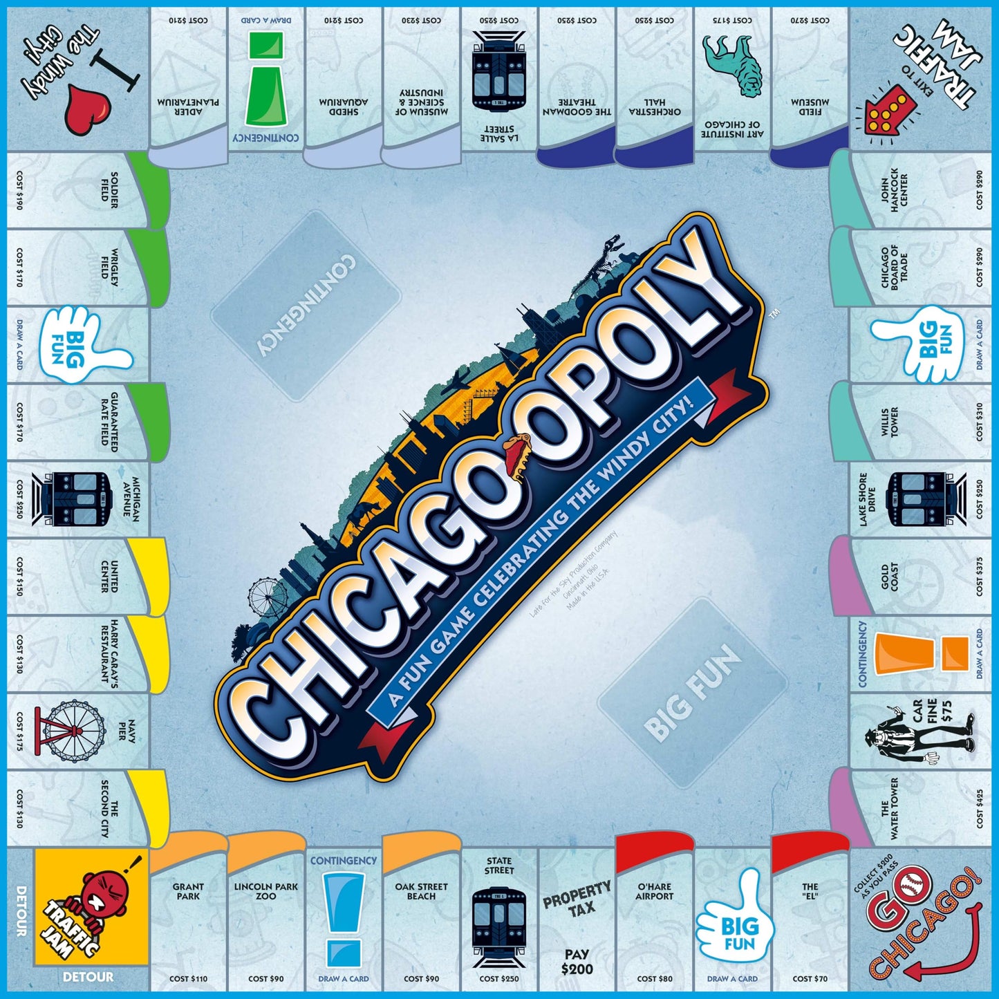 Late for The Sky Chicago-Opoly Board Game - Windy City Property Trading Family Game for 2-6 Players, Ages 8+, Fast or Full Play, Great Gift