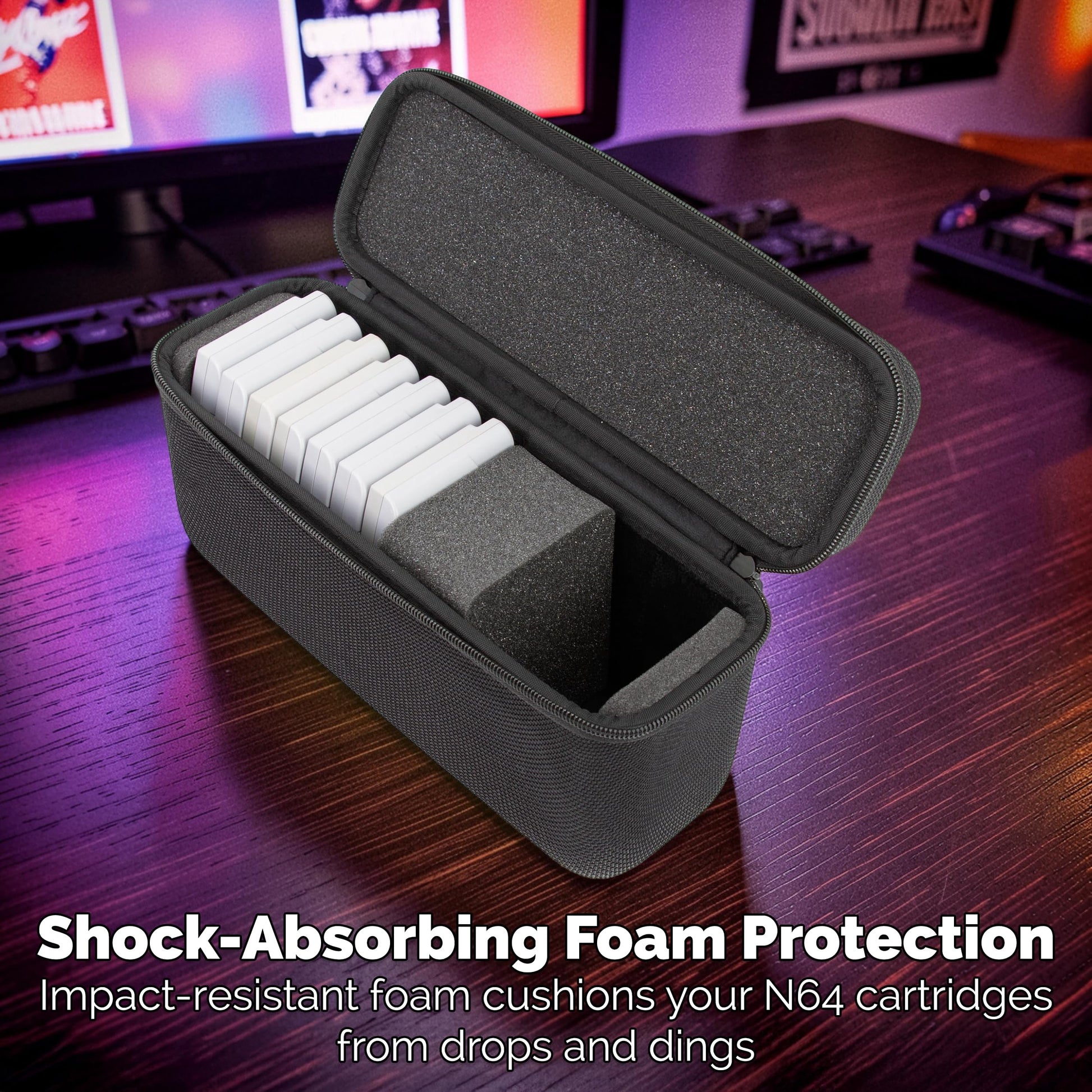 CASEMATIX N64 Game Cartridge Storage Case Compatible with 12 Nintendo 64 Game Cartridges, Retro Video Game Organizer with Padded Game Holder, Carry