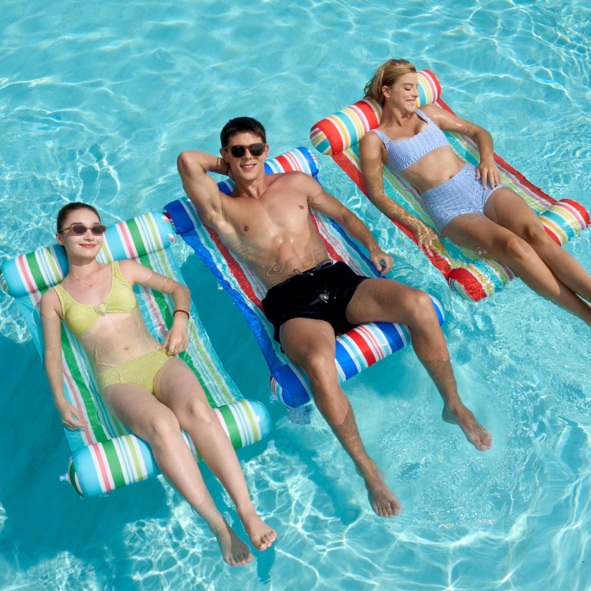 Sloosh 3 Pack 4-in-1 Inflatable Pool Floats Hammock, Water Lounges, Multi-Purpose Swimming Pool Accessories (Saddle, Lounge, Hammock, Drifter), Lake