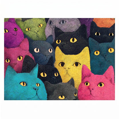 1000 Piece Puzzle for Adults, Colorful Whimsical Cat Faces Illustration, Premium Matte Finish, Thick Blue Cardboard, Fun and Challenging Jigsaw