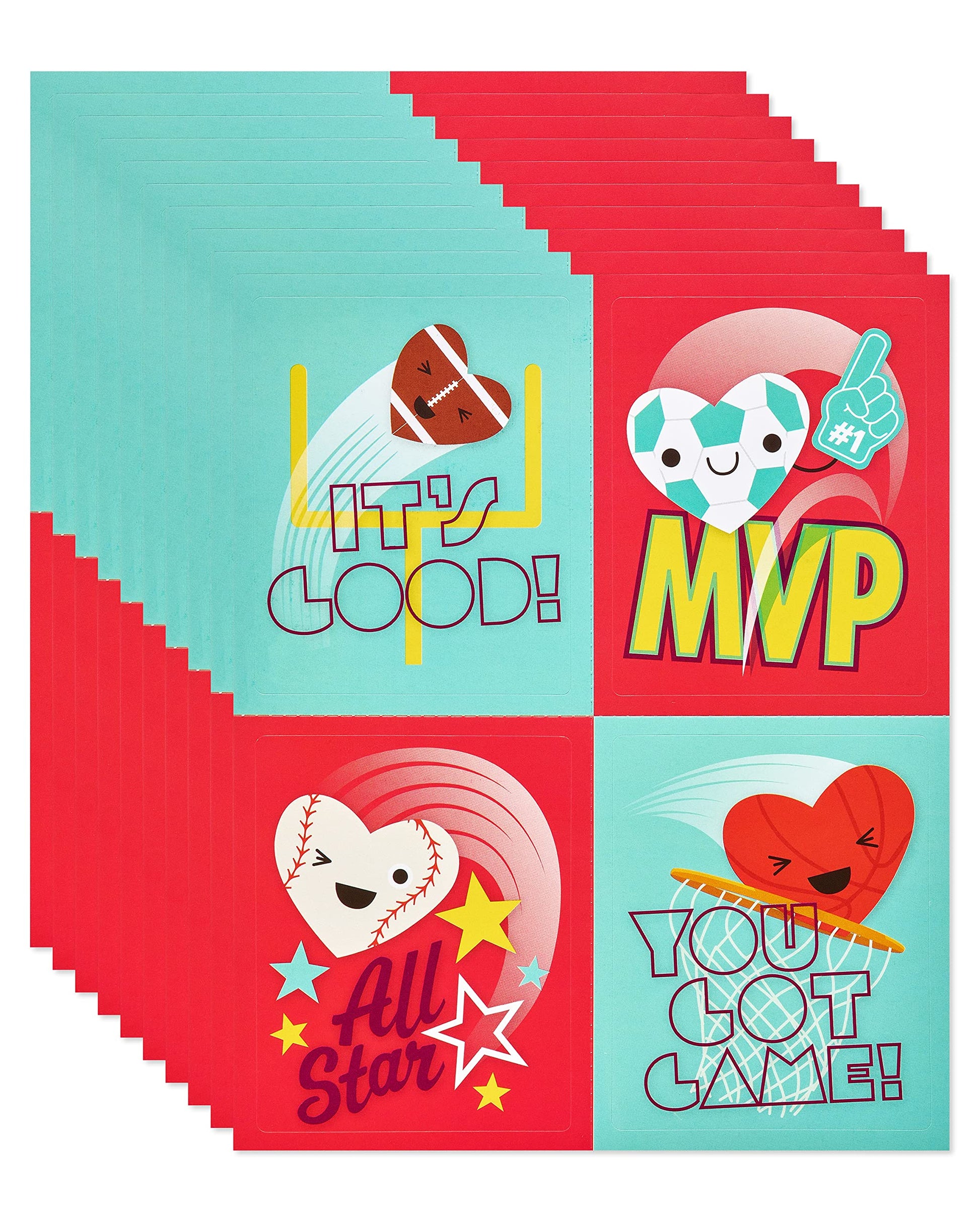 American Greetings Valentines Day Cards for Kids Classroom with Stickers, Sports (40-Count)