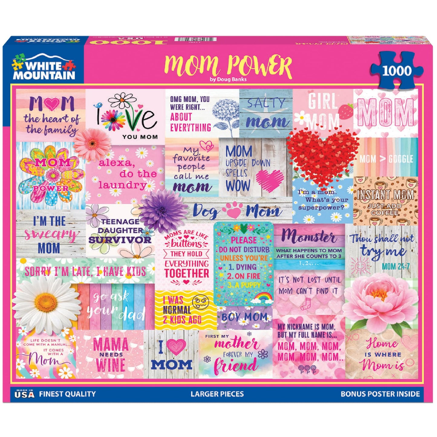 White Mountain 1000 Piece Jigsaw Puzzle Cute Mother's Day, Mom Power
