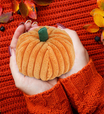 DolliBu Large Pumpkin Plush - Spooky Plush Pumpkin Toy for Teddy Bear Stuffed Animal, Cute Halloween Decor, Party Favor and Crafts, Thanksgiving Mini