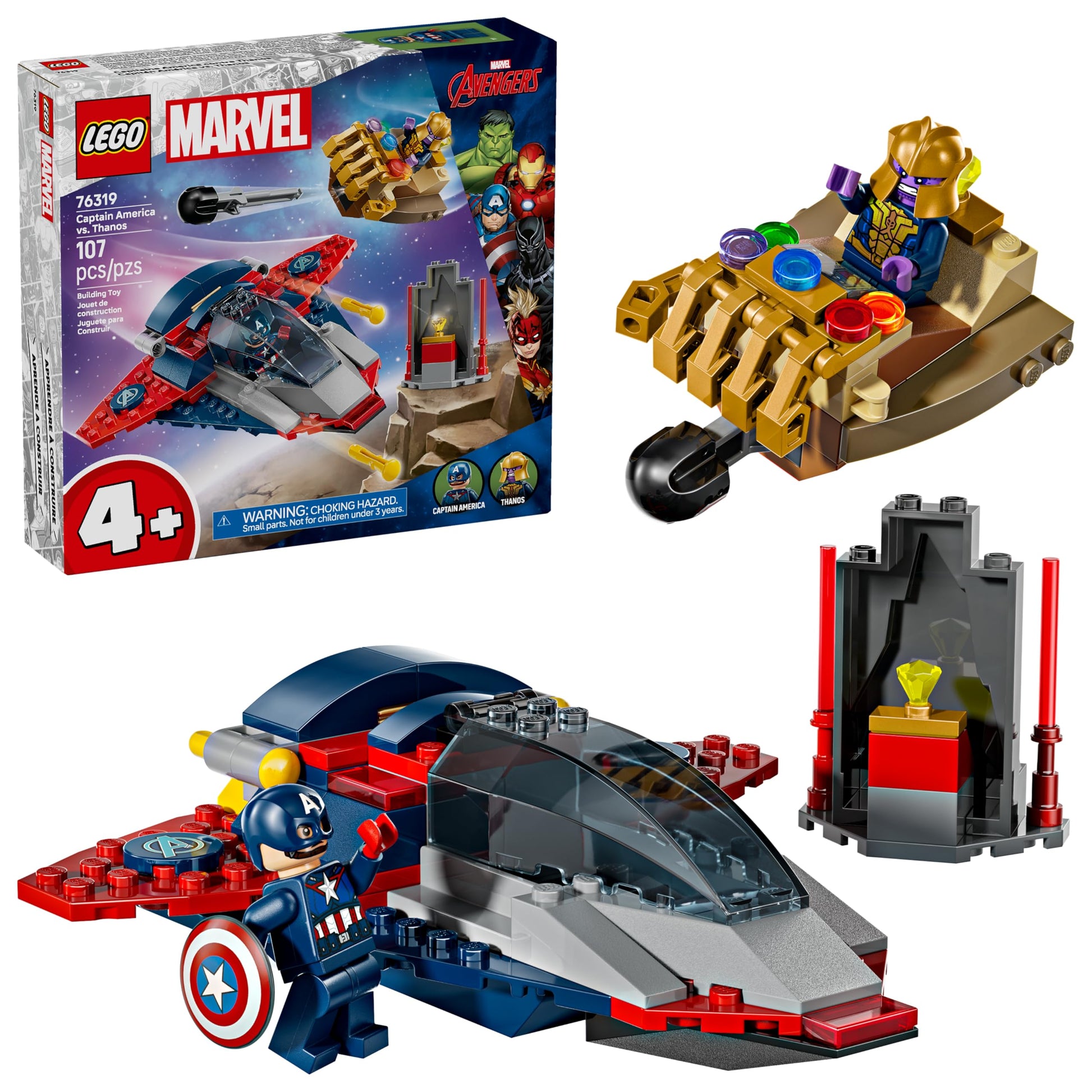 LEGO Marvel Captain America vs. Thanos Building Toy - Pretend Play Set for Boys & Girls, Ages 4+ - Kids Building Blocks W/ 2 Super Hero Toy