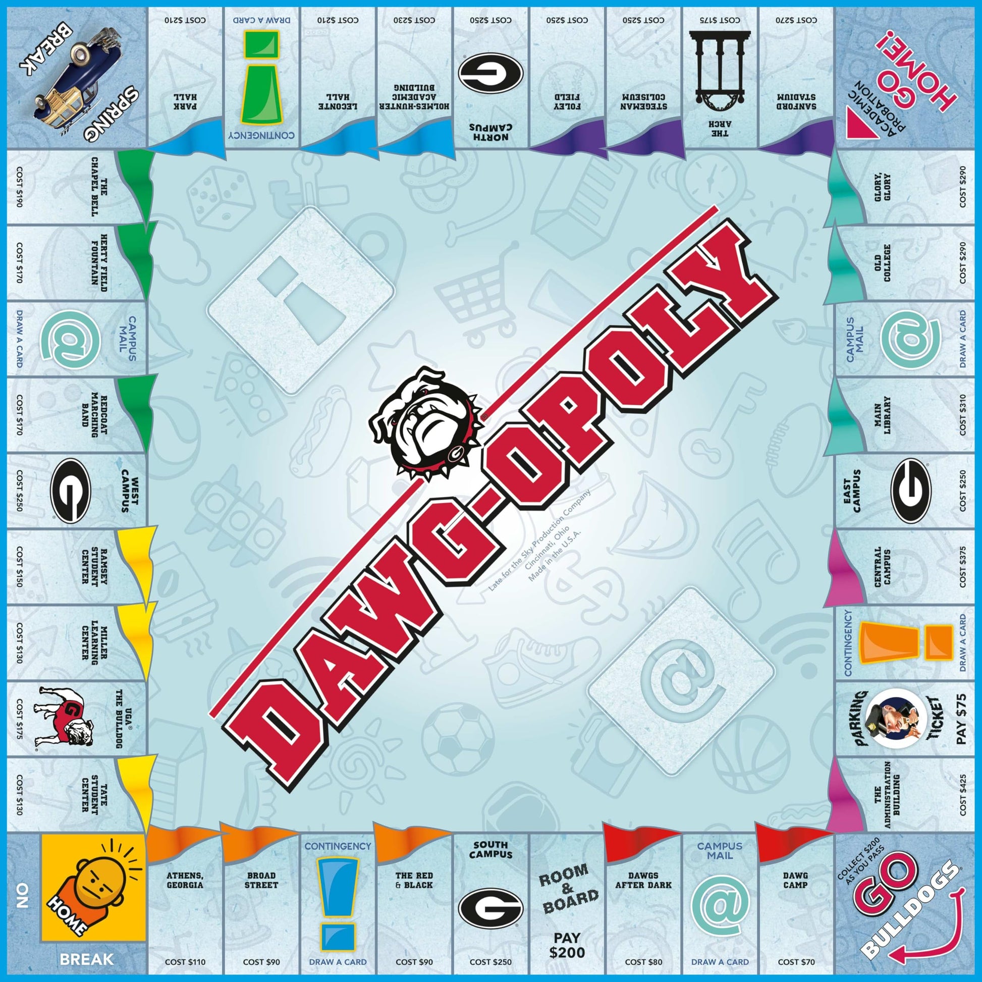 Late for the Sky University of Georgia Dawgopoly Board Game - UGA Bulldogs Campus Property Trading Family Strategy, Alumni Gift, Red and Black Edition