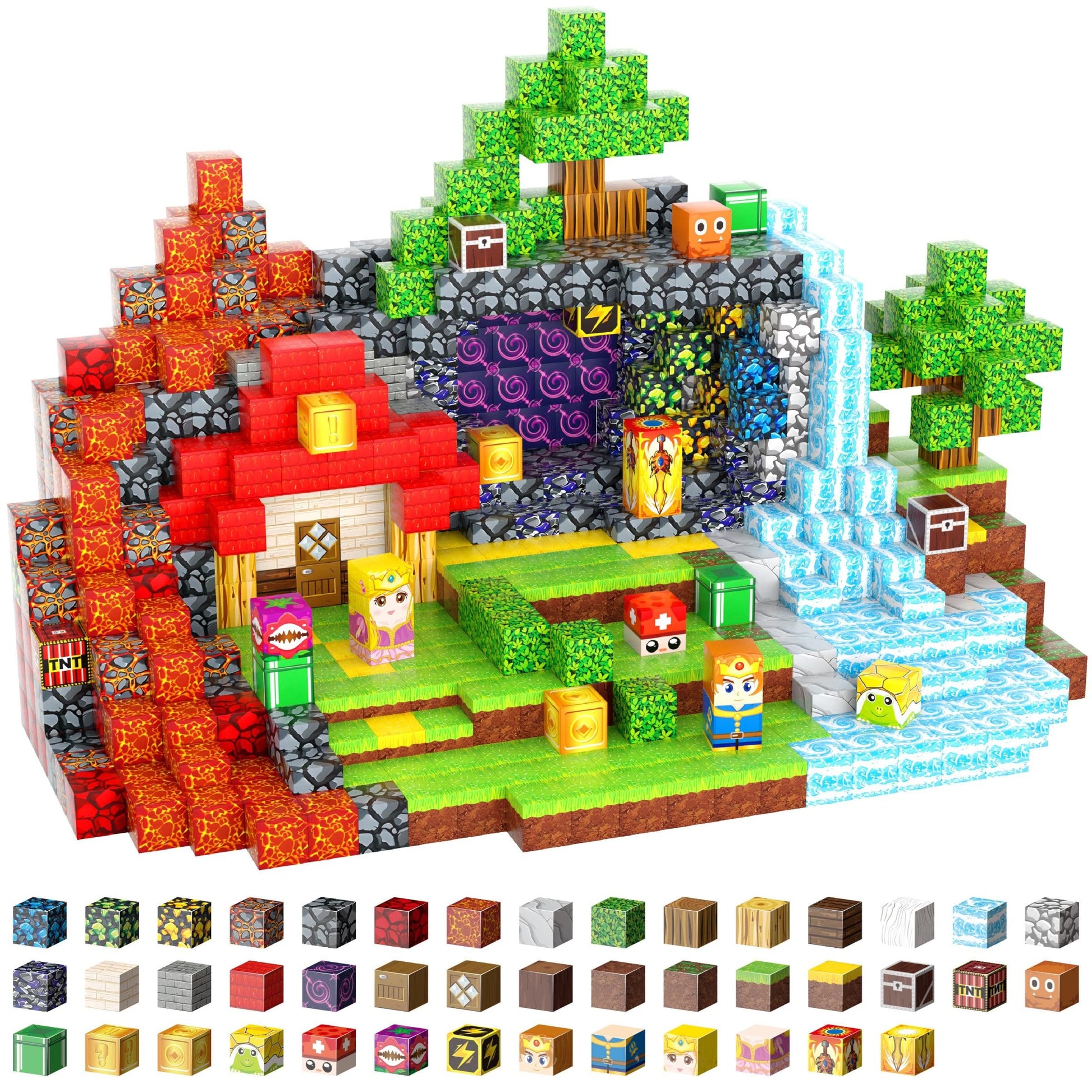 FXLYNAF Magnetic Blocks, 200-Piece 0.8in Build Knight&Princess Magnet Game Set, Stacking Building Blocks Cubes Magnets for Kids, STEM Sensory Creative