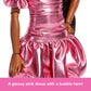 Barbie Deluxe Style Doll #6 in Metallic Coral Pink Dress with Bubble Hem, Black Hair in Ponytail, Accessories Like Sunglasses, Jewelry and Handbag