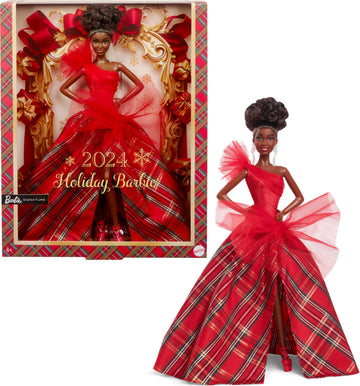 Barbie Signature Doll, 2024 Holiday Barbie Fashion Doll with Brown Hair Wearing Plaid Gown, Seasonal Collector Gift in Displayable Packaging