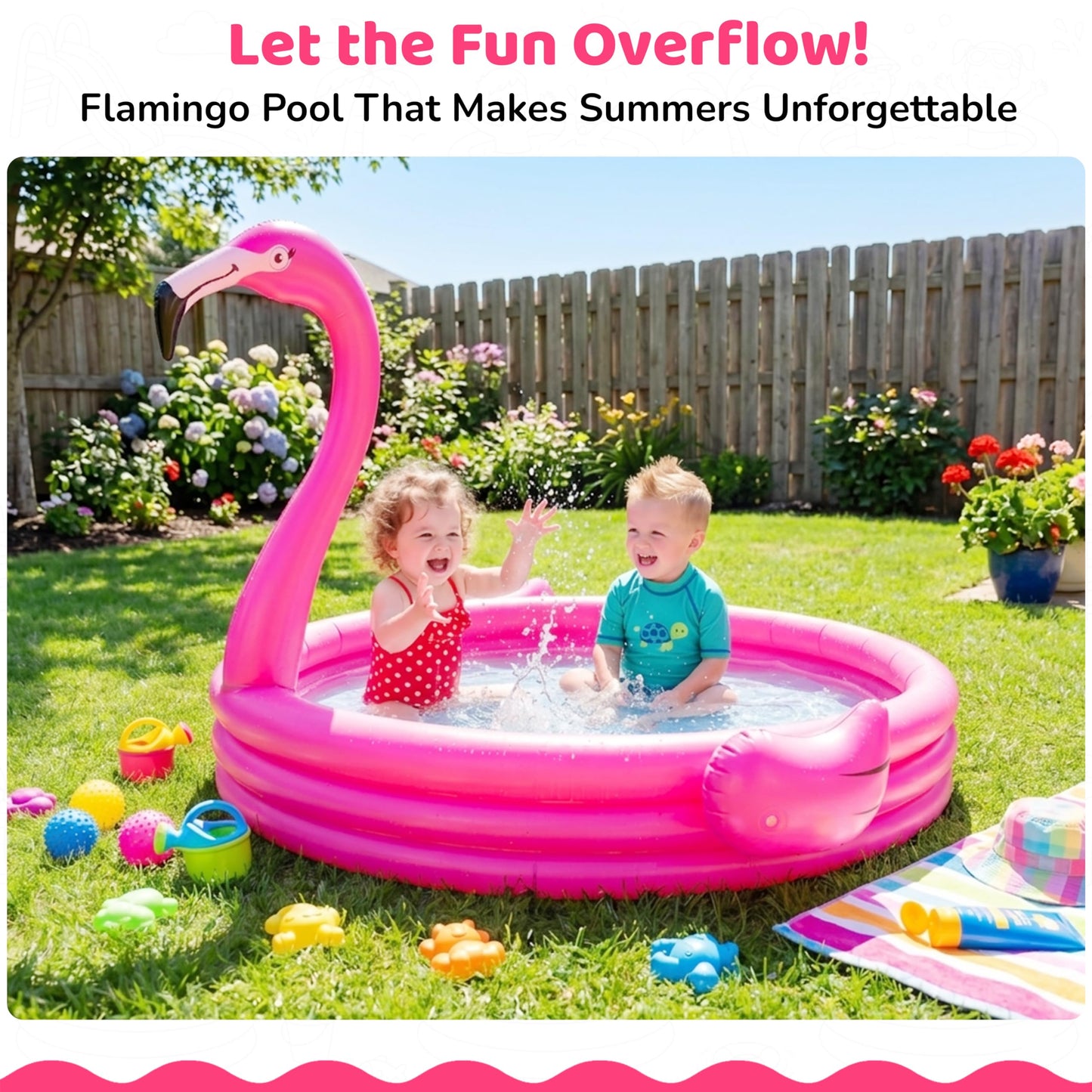 48” Pink Flamingo Blow Up Swimming Pool for Kids Holds 65 Gallon Water