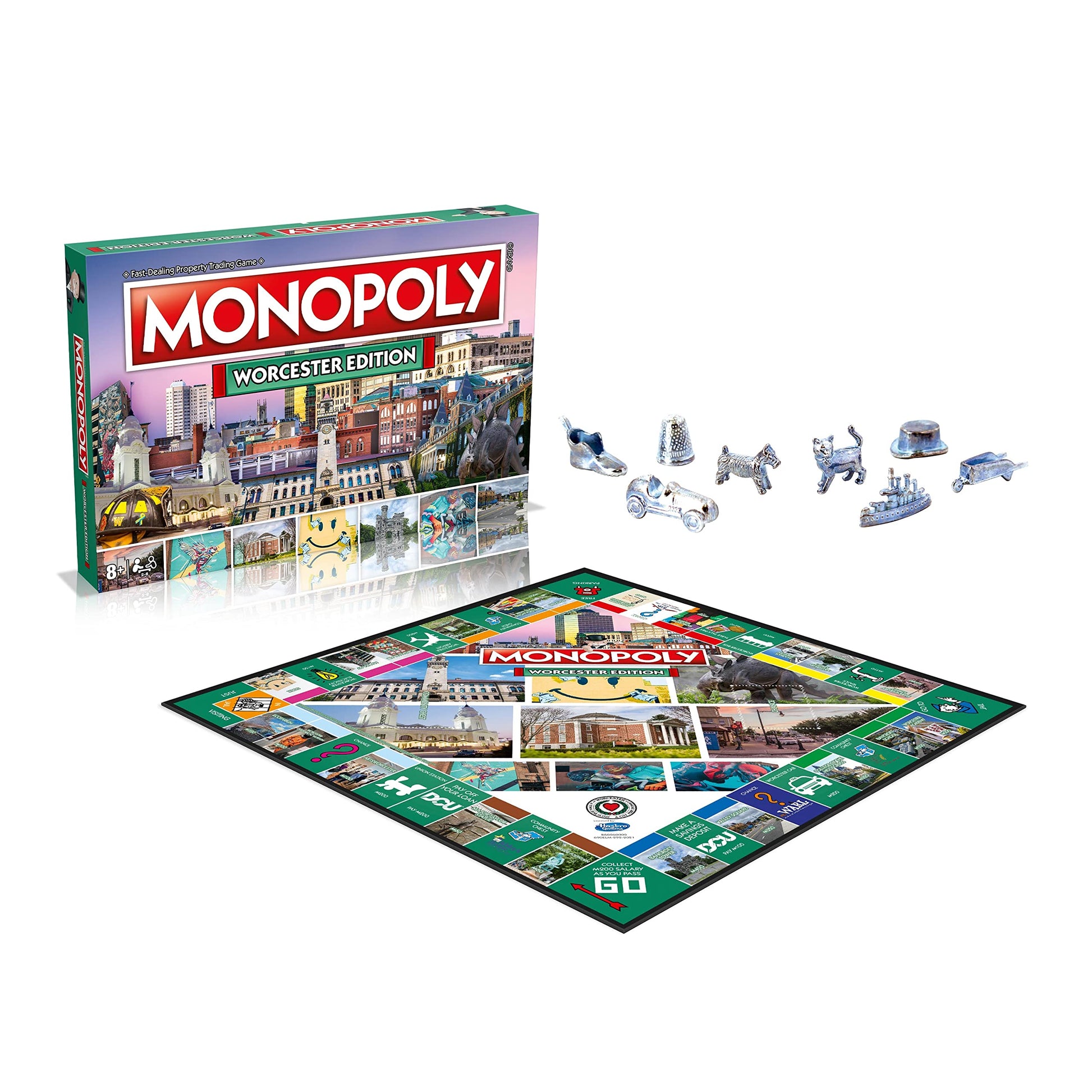 Monopoly Board Game Worcester Edition: 2-6 Players Family Board Games for Kids and Adults, Board Games for Kids 8 and up, for Kids and Adults, Ideal