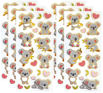 Paper House Productions Set of 6 Shiny Foil Enamel Effect Sticker Sheet for Crafts, Scrapbooking & Collecting - Koala Love