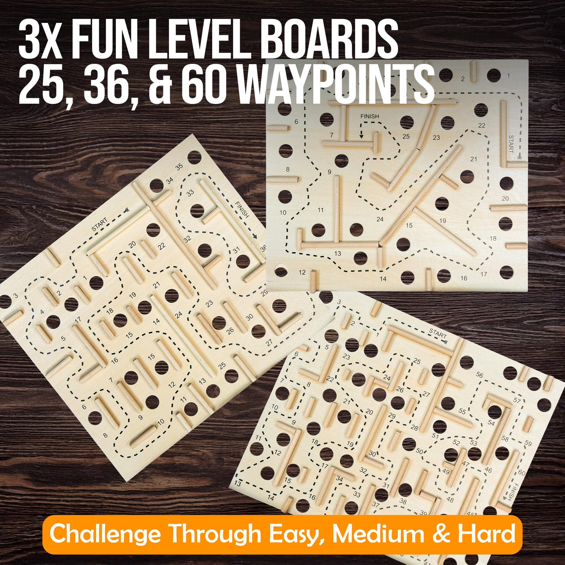 Sterling Games Wooden Labyrinth with 3 Swappable Boards - Classic Maze Game with 60, 36, and 25 Waypoints - Wooden Tilt Puzzle with Knob Control and 3