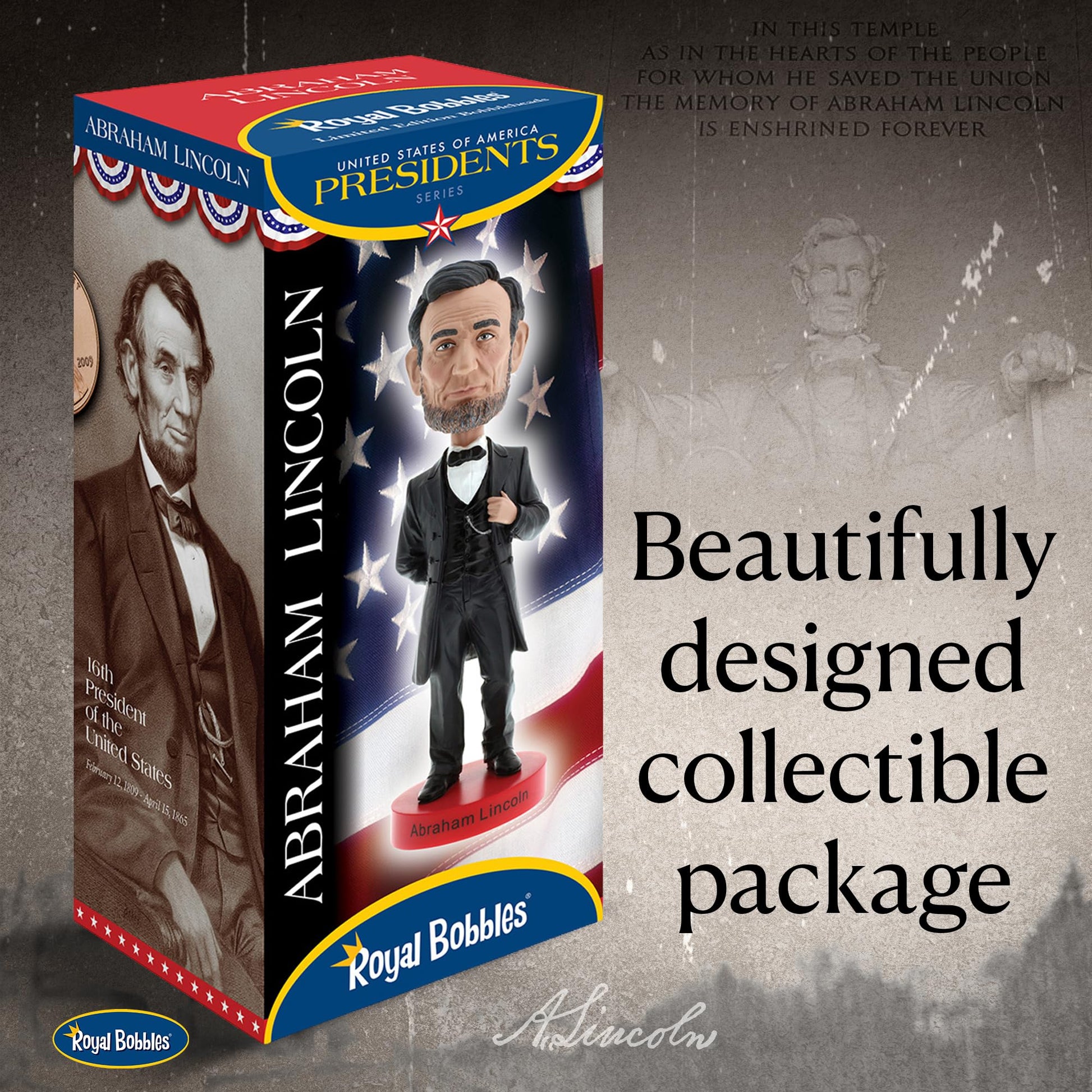 Royal Bobbles Abraham Lincoln, 16th President of the United States - American History Anniversary Collection - 8.3 Inches Tall - Collectible