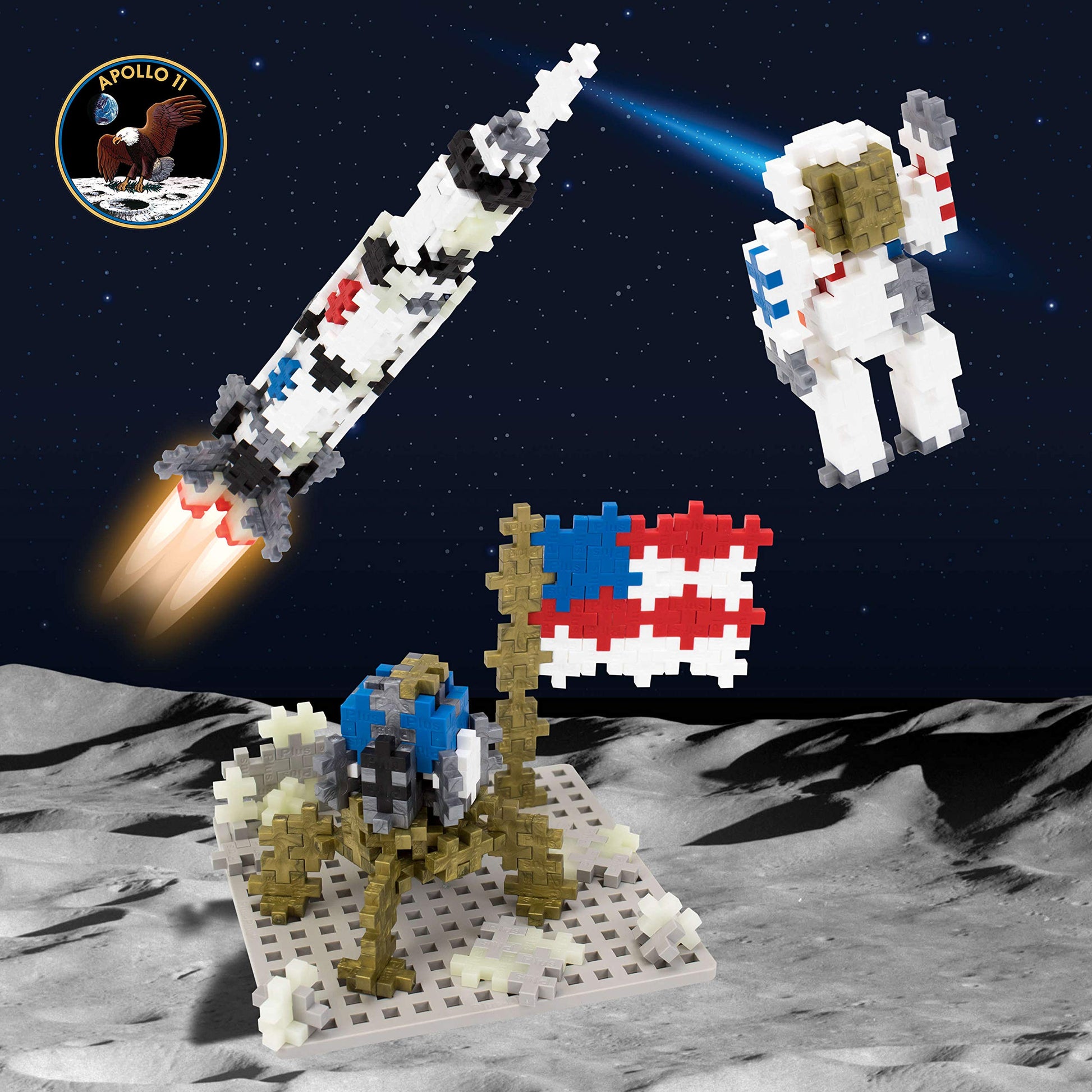 Plus Plus - Apollo 11 Space Playset Bundle - Space Mini Maker Tubes and Baseplate Builder - Construction Building STEM | STEAM Toy, Interlocking Mini