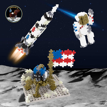 Plus Plus - Apollo 11 Space Playset Bundle - Space Mini Maker Tubes and Baseplate Builder - Construction Building STEM | STEAM Toy, Interlocking Mini