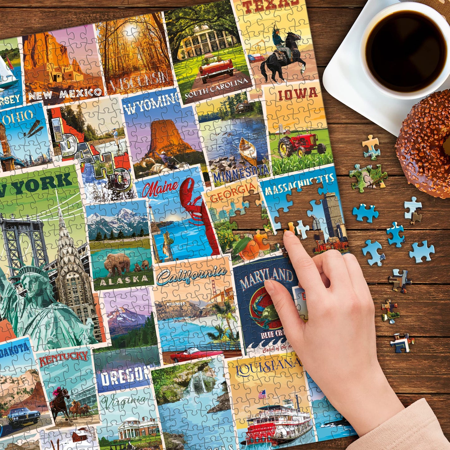 Funwares US States Puzzle, 1000 Piece Jigsaw, All 50, Vintage Poster Art