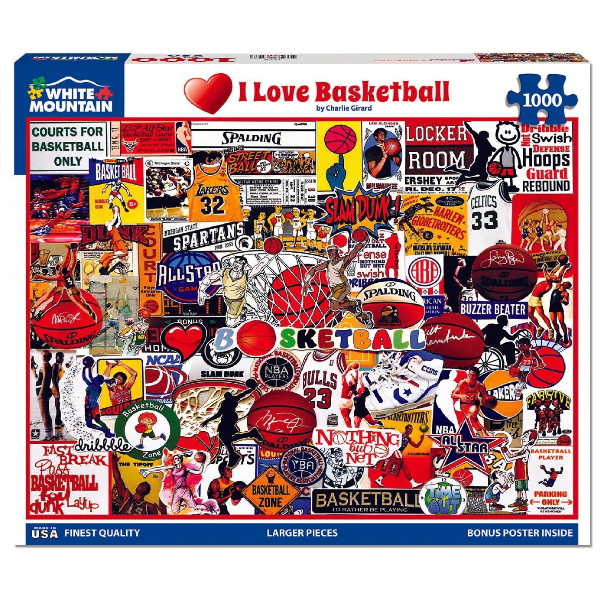 White Mountain 1000 Piece Jigsaw Puzzle Legends Collage, I Love Basketball