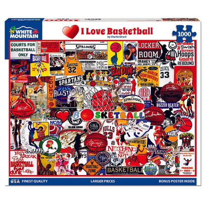 White Mountain 1000 Piece Jigsaw Puzzle Legends Collage, I Love Basketball