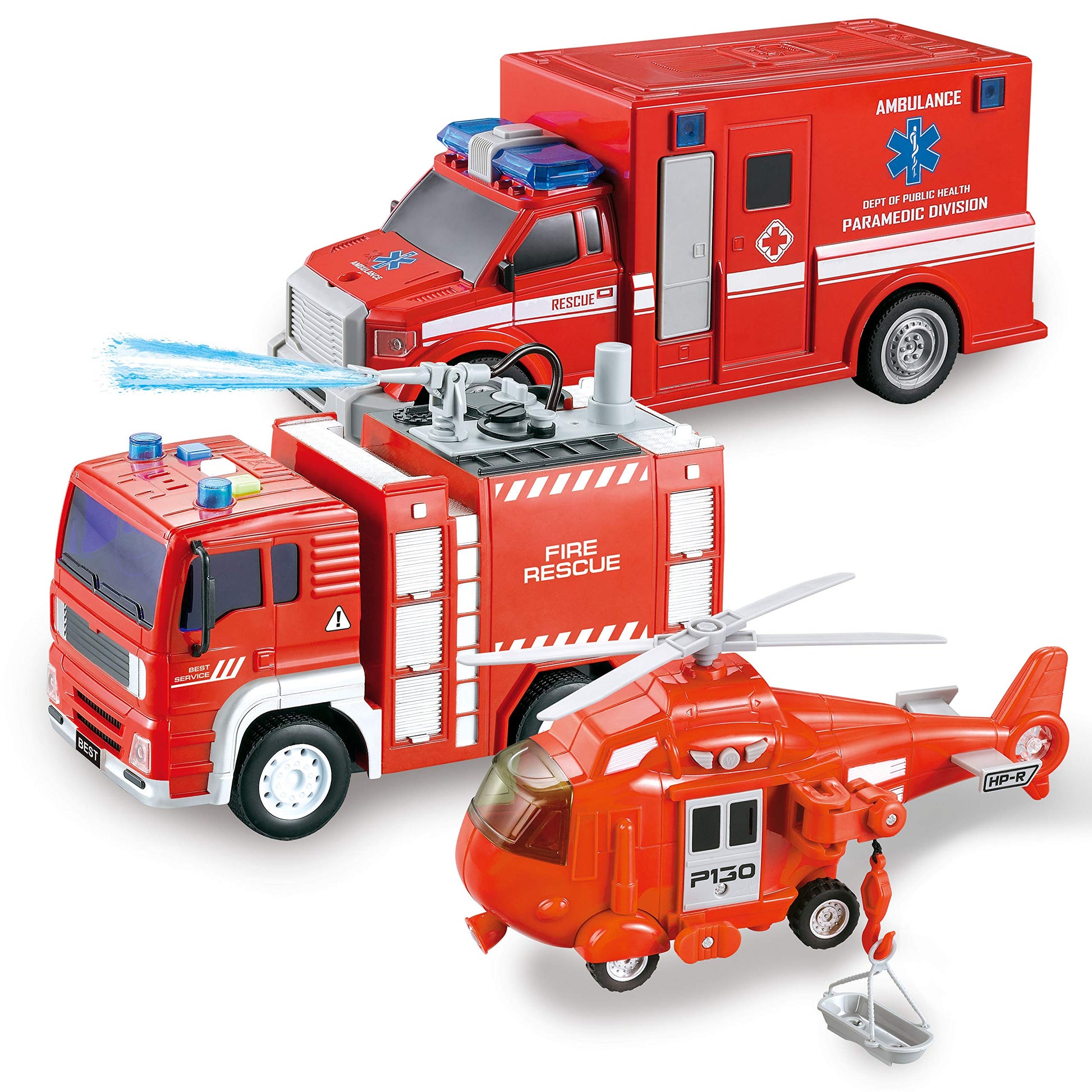 JOYIN Toddler Fire Truck Toys for 3 4 5 6 7 Year Old Boys - Fire Engine, Emergency Vehicle, Kids Firetruck, Friction Powered Car with Lights