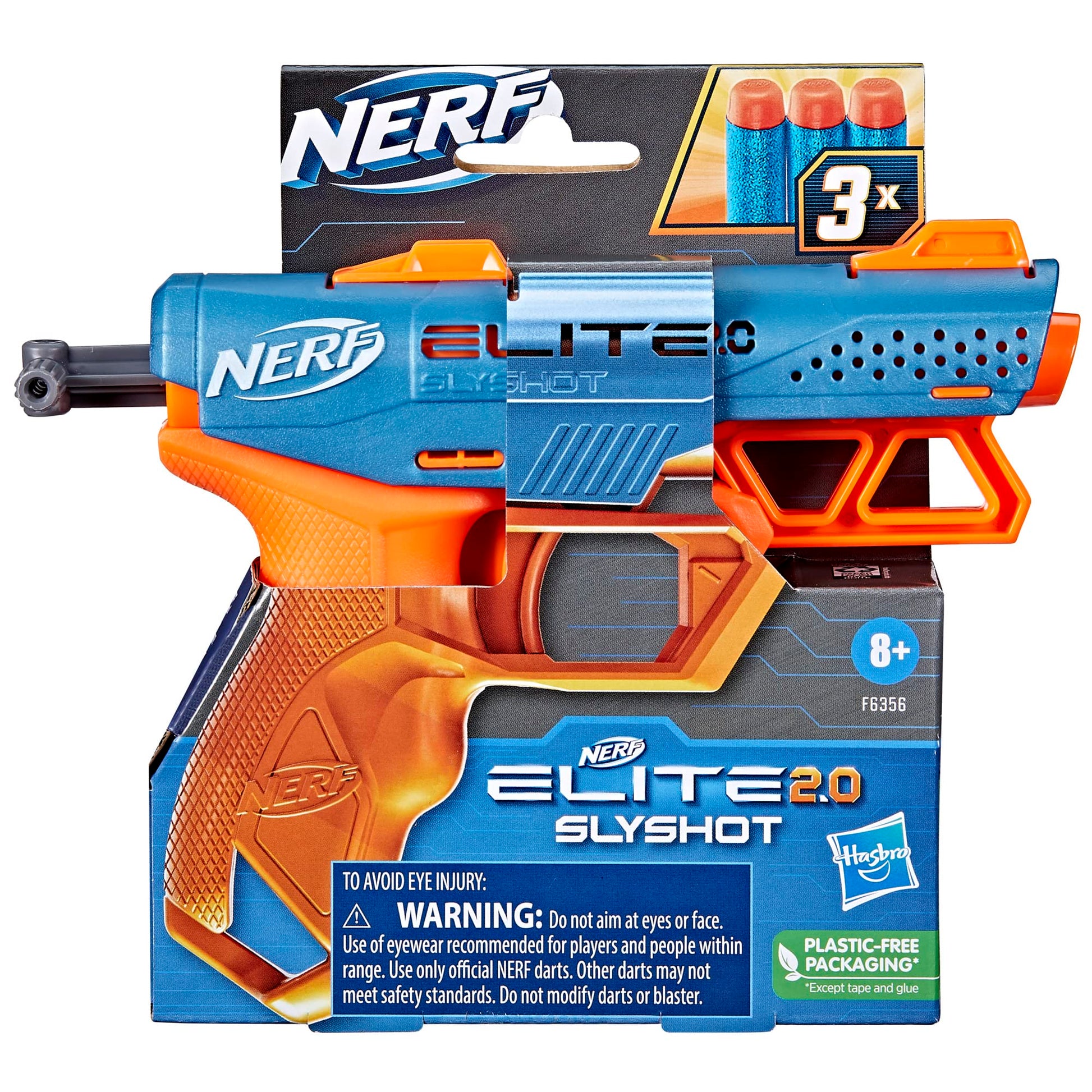 Nerf Elite 2.0 Slyshot Blaster, 2 Dart Storage, 3 Nerf Elite Darts, Pull to Prime Handle, Toy Foam Blaster for Outdoor Kids Games