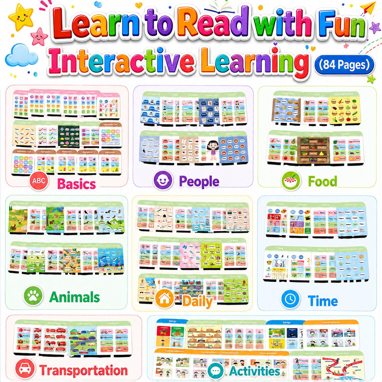 JAESITETER Screen-Free Learning Tablet, Phonics Talking Flash Cards, 84 Pages, 36 Themes, 2800+ Knowledge Points, 500+ Test Library, 300+ Thinking