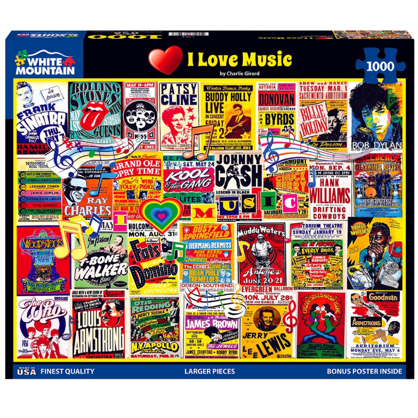 White Mountain 1000 Piece Jigsaw Puzzle Nostalgic Collage, I Love Music