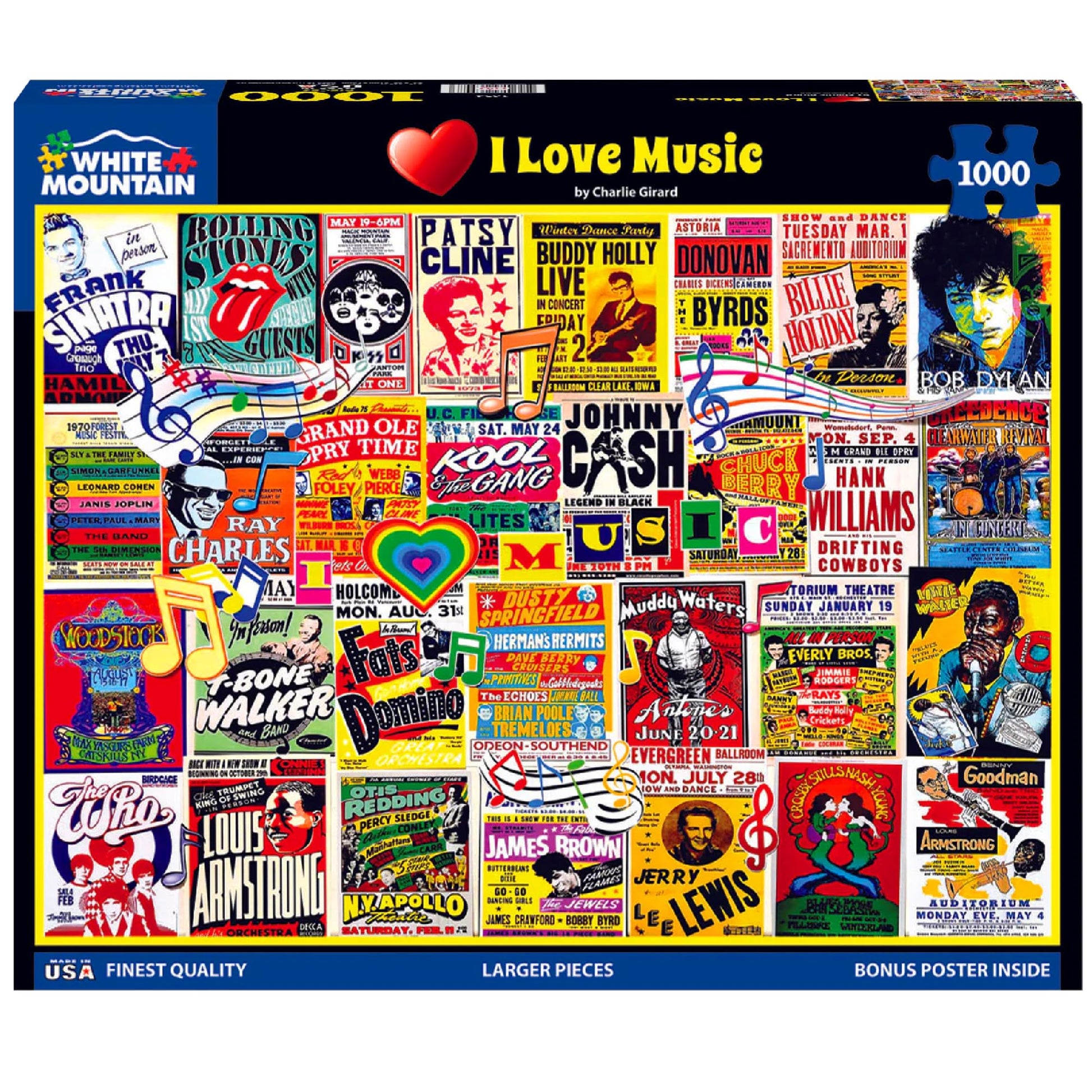 White Mountain 1000 Piece Jigsaw Puzzle Nostalgic Collage, I Love Music