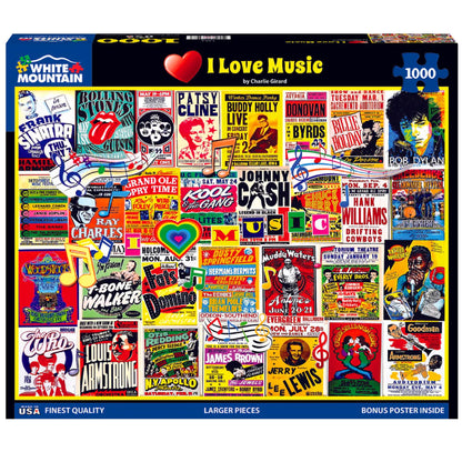 White Mountain 1000 Piece Jigsaw Puzzle Nostalgic Collage, I Love Music