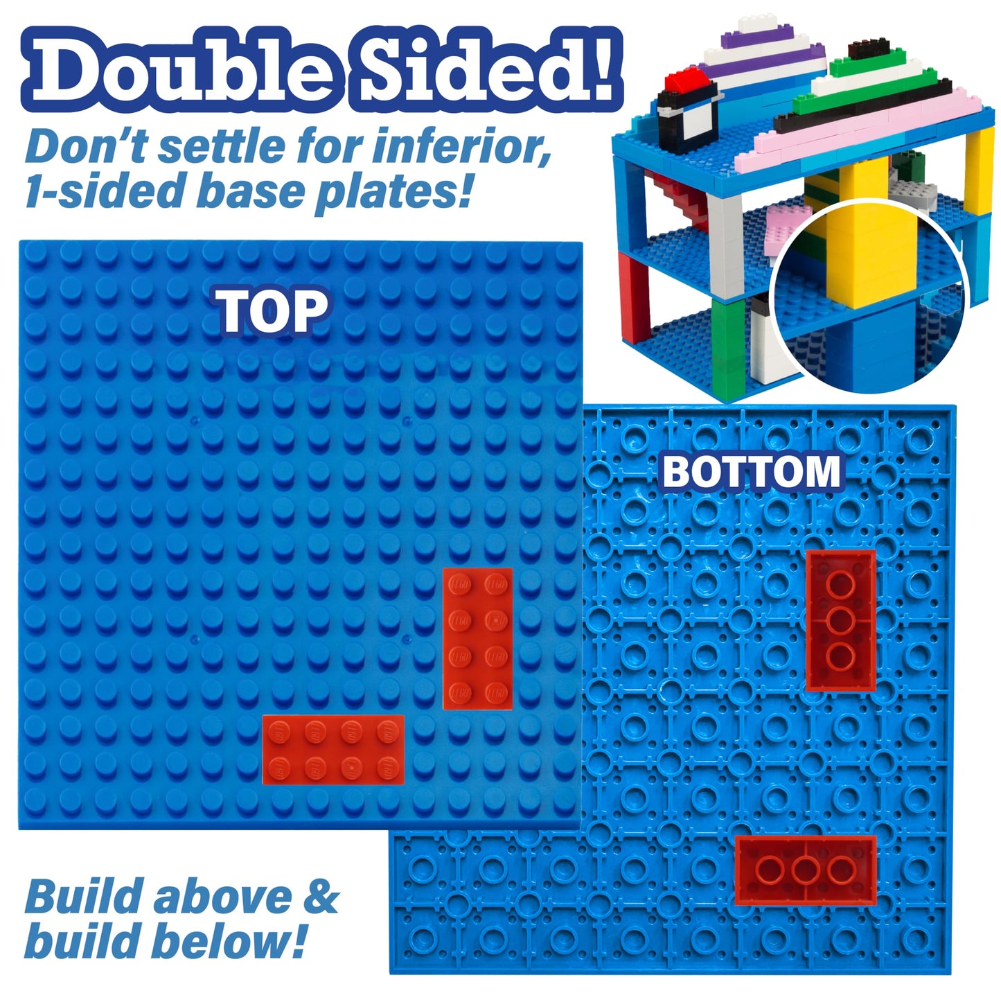 Classic Baseplates for Building Bricks - Set of 10 Sand 5"x5" Building Plates- Dual Connectivity, Build on Both Sides- Compatible, Tight Fit w Major