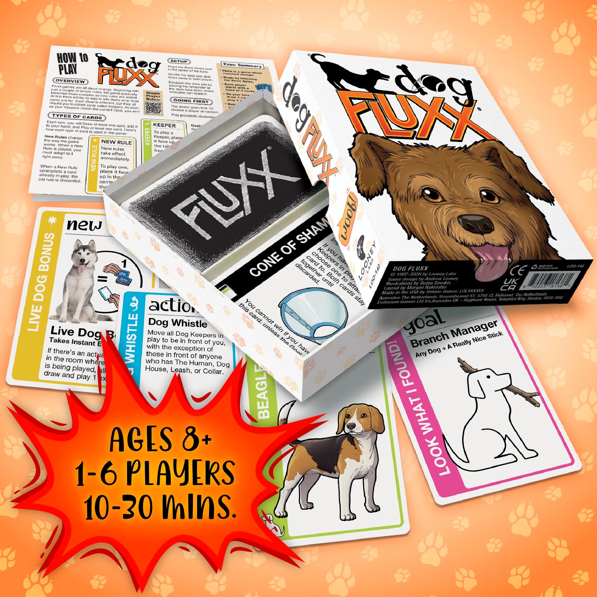 Looney Labs Dog Fluxx Card Game - Playful Dog Themed Family Card Game with Ever Changing Rules