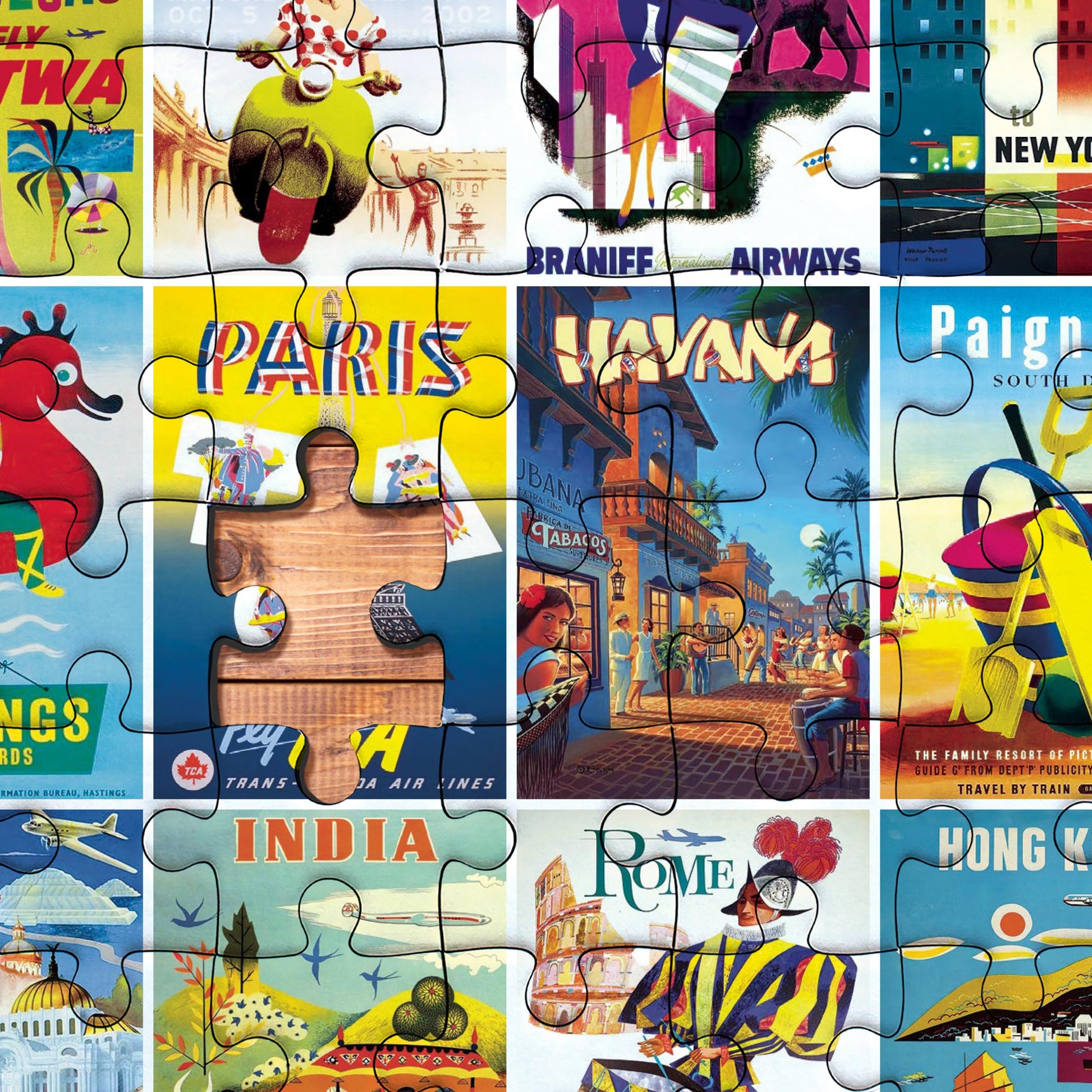 Re-marks Travel Posters Collage Puzzle, 1000-Piece Jigsaw Puzzle for All Ages