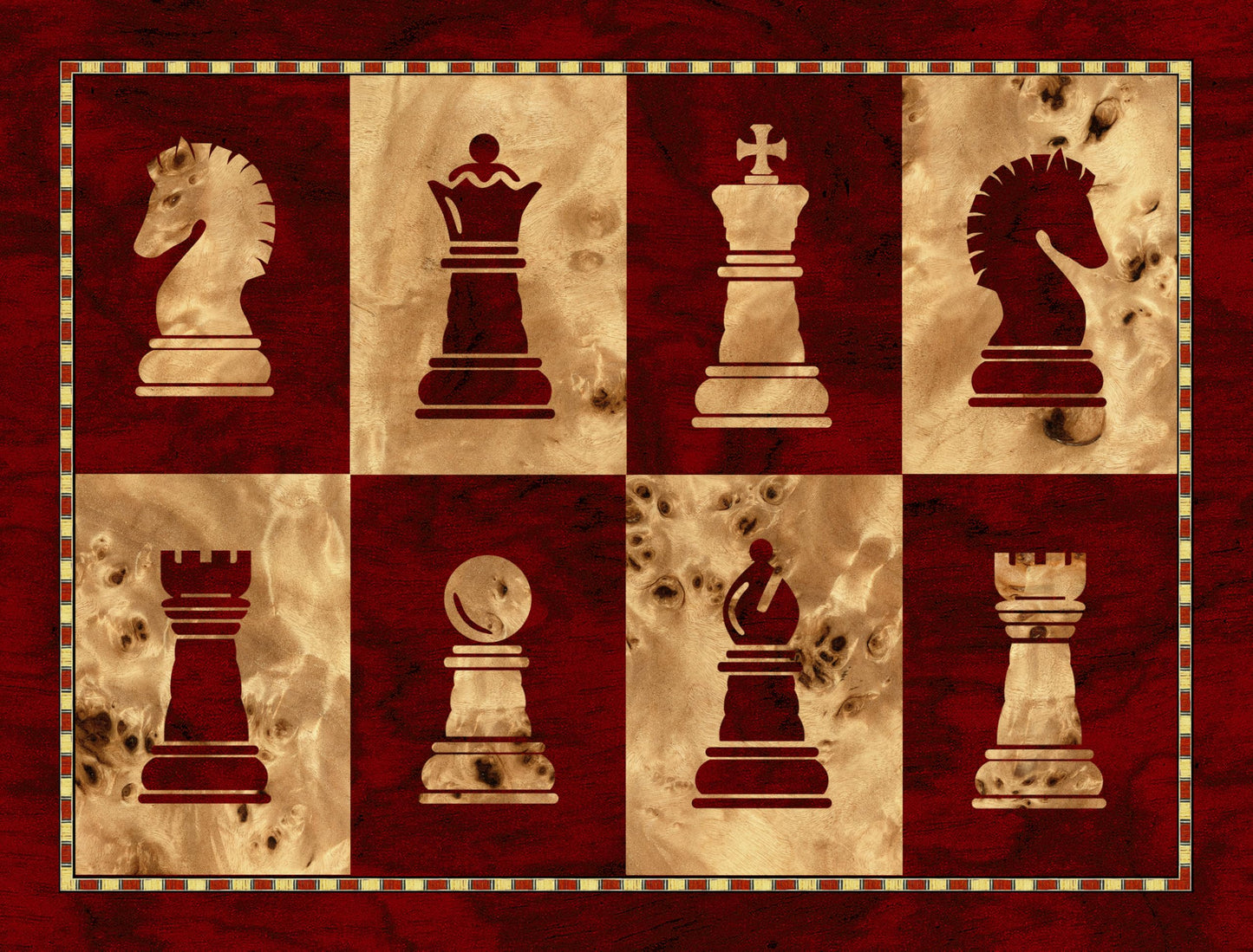 HPL Large High Gloss Cherry and Burlwood Color Locking Chess Storage Box for up to 4 3/4 inch Men Set