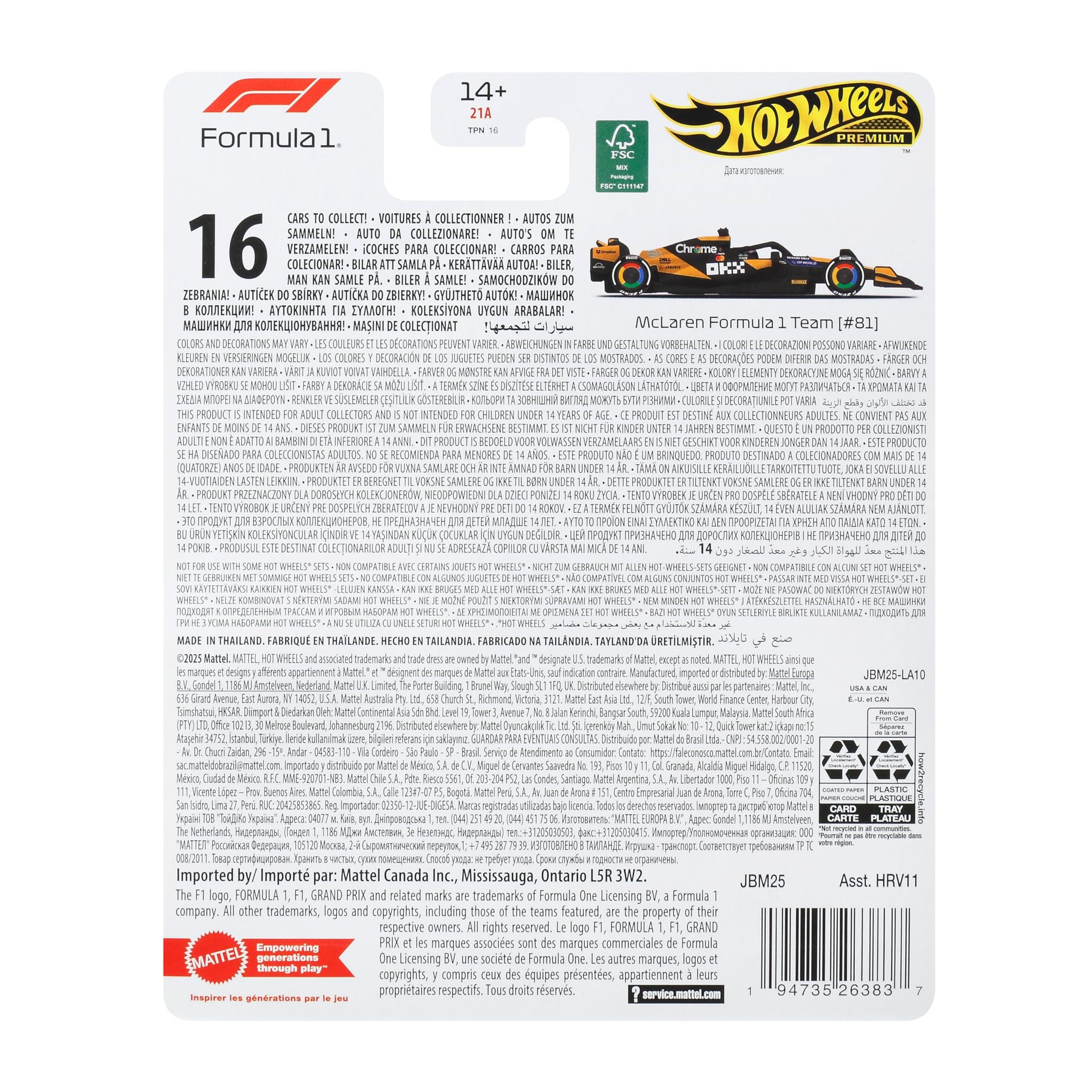 Premium Hot Wheels Formula 1 Die-Cast Race Car in 1:64 Scale (Styles May Vary)