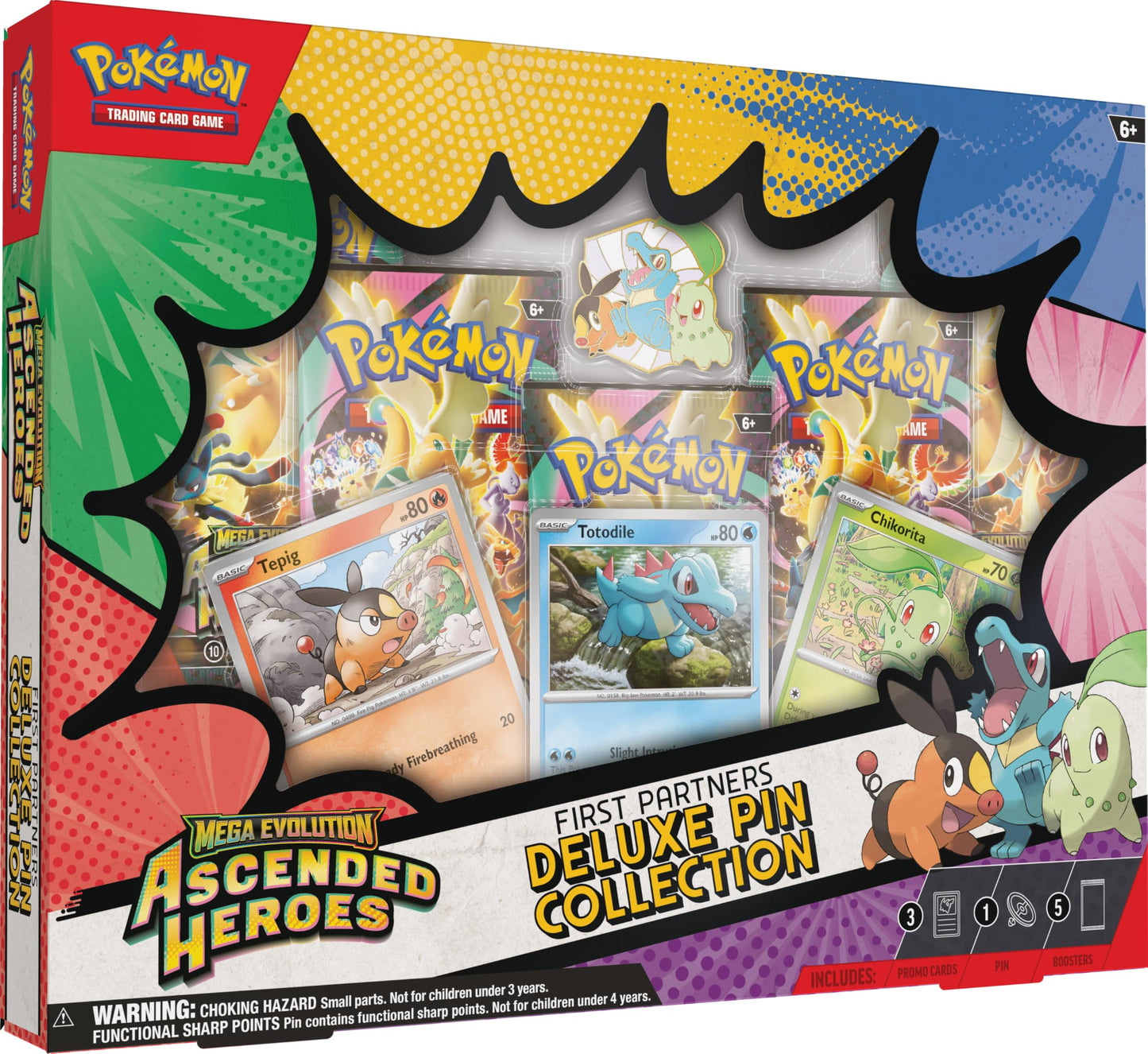 Pokémon TCG: Mega Evolution-Ascended Heroes First Partners Deluxe Pin Collection (3 Foil Promo Cards, 1 Deluxe Pin & 5 Booster Packs