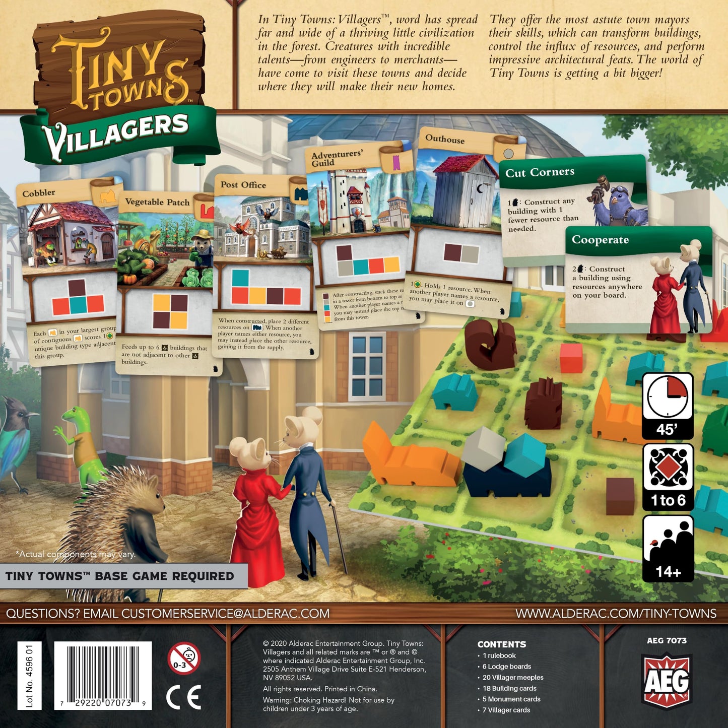 AEG Tiny Towns: Villagers Expansion | Talented Creatures Have Come to Visit | Adds Villagers, New Buildings & Monuments | 1-6 Players | Ages 14+