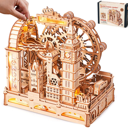 ROBOTIME Wooden Town Marble Run - 3D Wooden Puzzles for Adults EGB01 Night City Marble Run Kit - Wooden Puzzle Models for Adults to Build