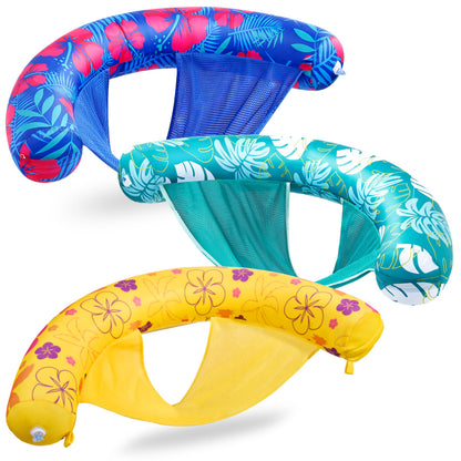 Sloosh Inflatable Pool Float Chairs for Adults, 3 Packs Floating Noodle Chair Sling Floaties with Tropical Design for Swimming Pool Water Chair Pool