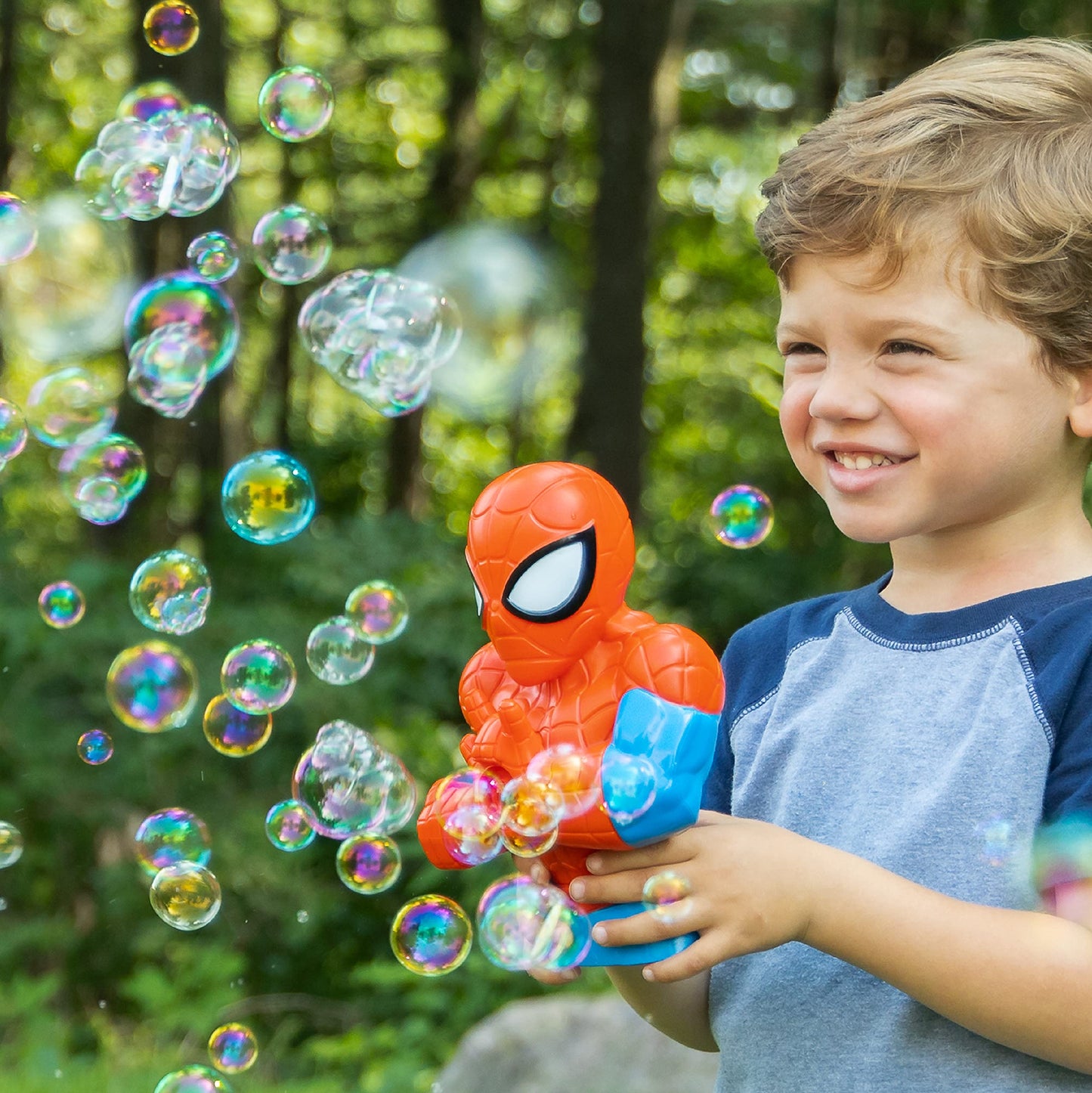 Little Kids Marvel Spider-Man Action Bubble Blower Machine, Includes Bubble Solution, Multi