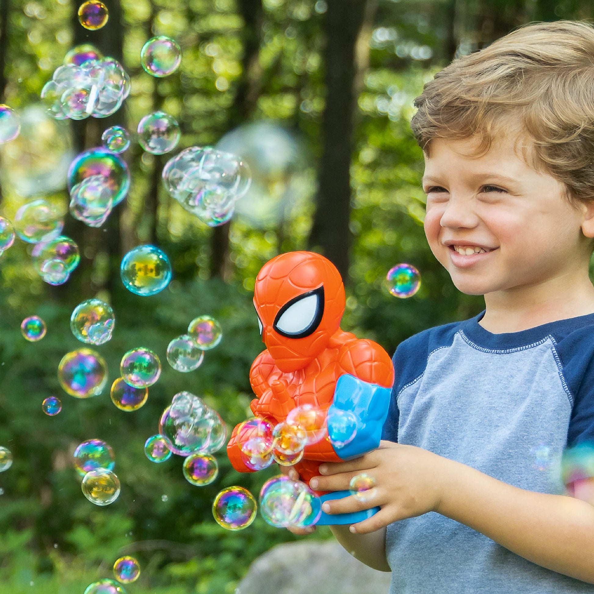 Little Kids Marvel Spider-Man Action Bubble Blower Machine, Includes Bubble Solution, Multi