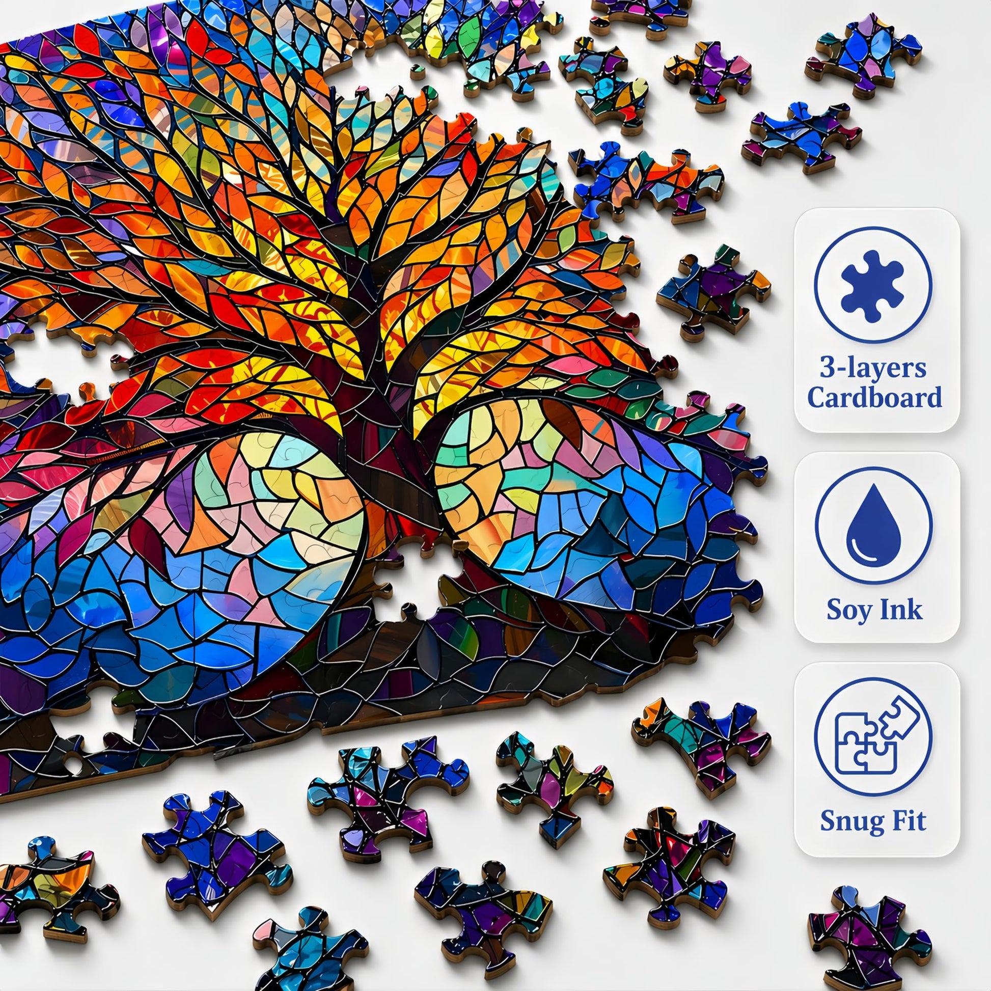 Amzgo® 1000 Pieces Stained Glass Jigsaw Puzzle, Beautiful Tree of Life Art Puzzles for Adults, Unique Fun Impossible Hard Difficult Challenging Pretty