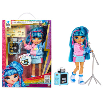 Rainbow High Jr High Rock Band - Skyler, Blue 9” Fashion Doll with Microphone Plus Stand and Amp, Customize with Stickers, Posable, Great Toy Gift for
