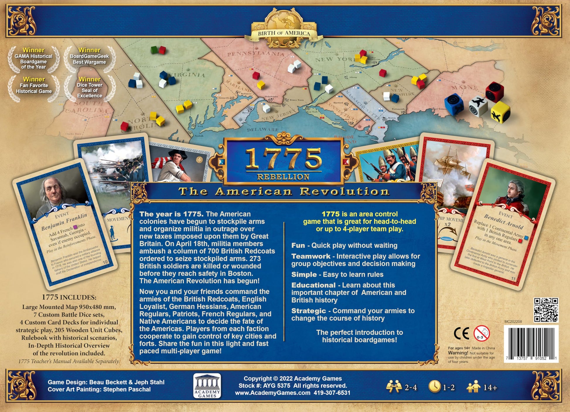 Academy Games | 1775 Rebellion The American Revolution | Board Game | 2 to 4 Players | 60 to 120 Minutes