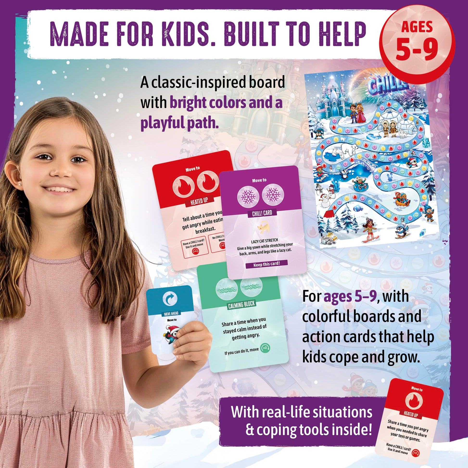SkillEase CHILL Anger Management for Kids, Ages 5-9, Therapy Games, Social Emotional Learning, Fun Social Skills Board Game for Therapists & Families