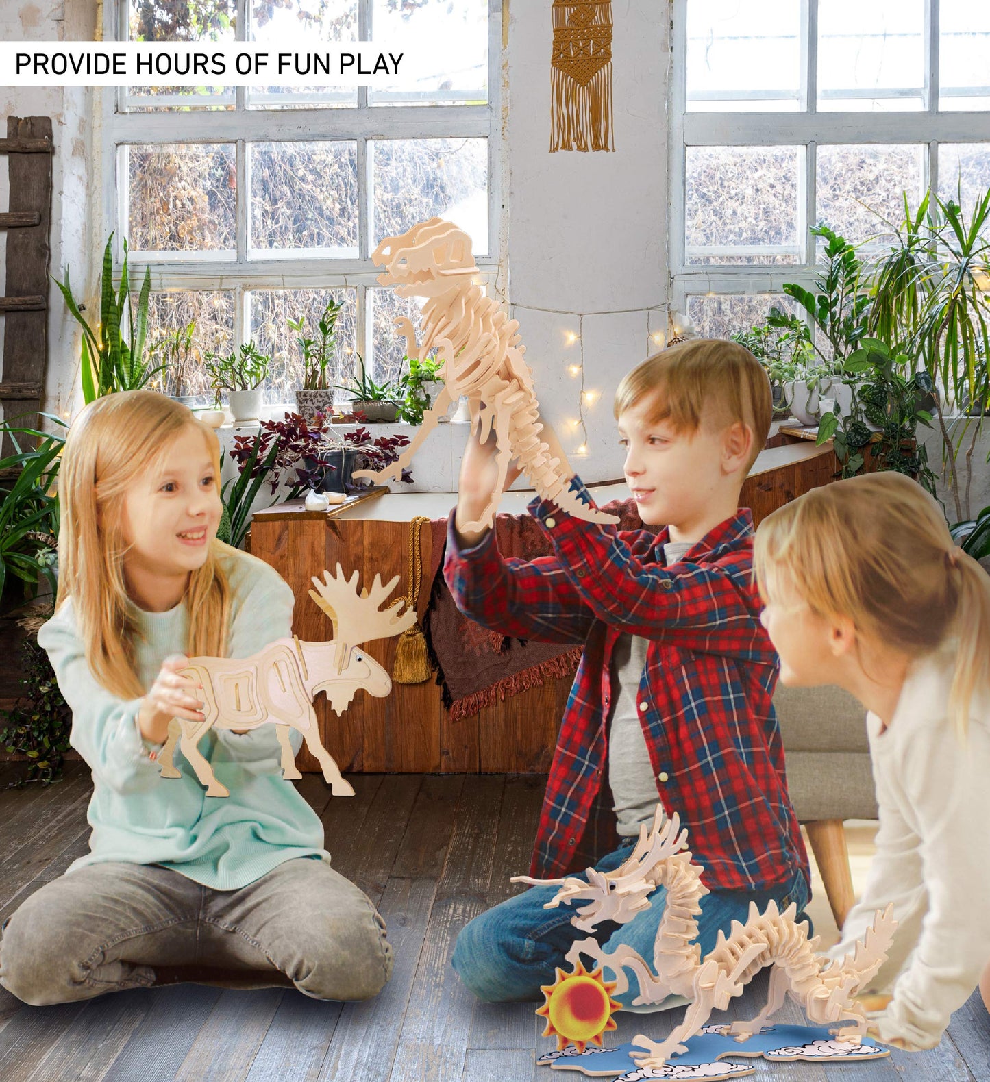 Puzzled 3D Puzzle Moose Wood Craft Construction Model Kit, Fun, Unique, Educational DIY Wooden Animal Toy Assemble Model Unfinished Crafting Hobby