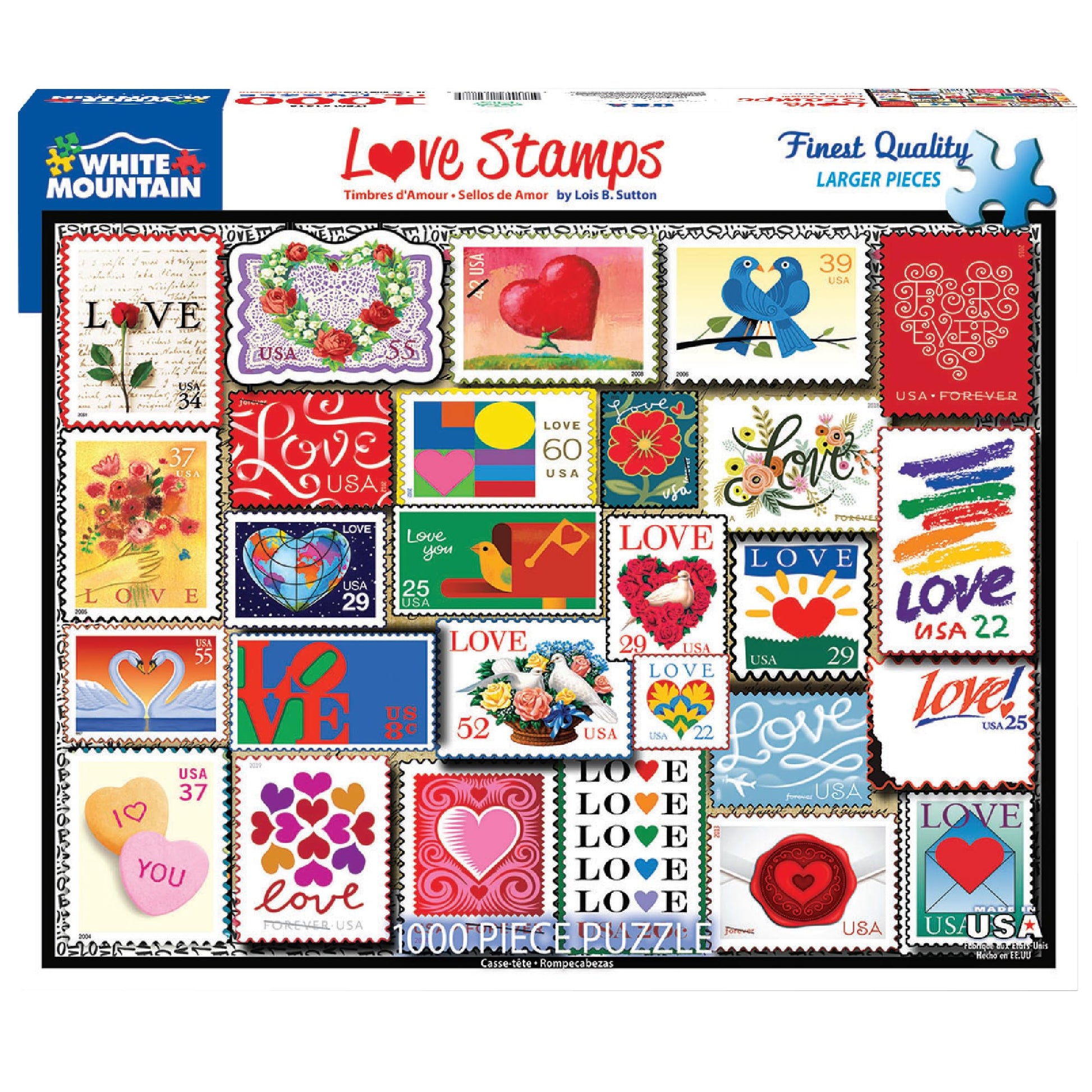 White Mountain 1000 Piece Jigsaw Puzzle Valentines Collage, Love Stamps