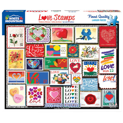 White Mountain 1000 Piece Jigsaw Puzzle Valentines Collage, Love Stamps
