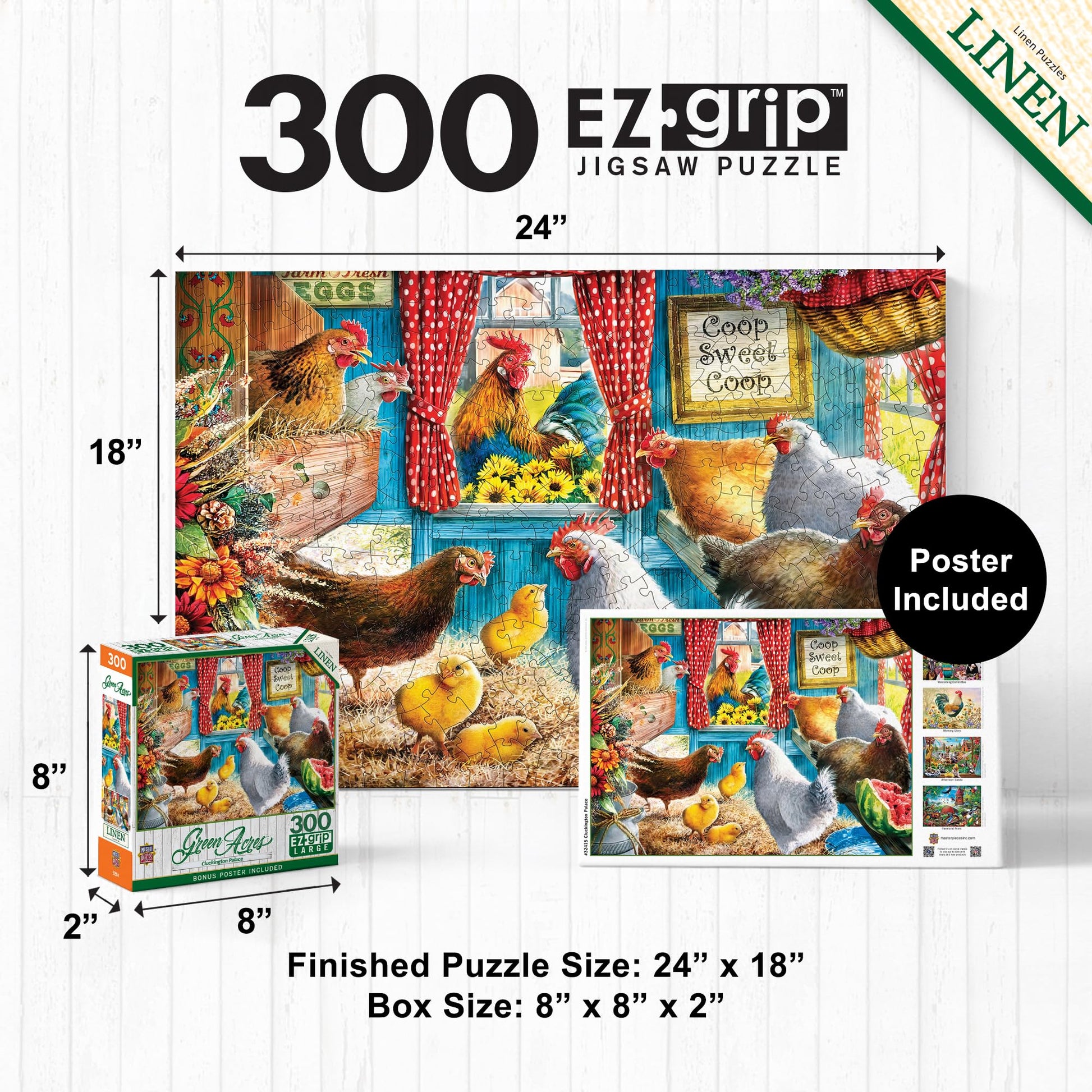 MasterPieces Green Acres - Cluckington Palace 300 Piece EZ Grip Puzzle, Extra Large Pieces, Linen Finish, Ages 12+
